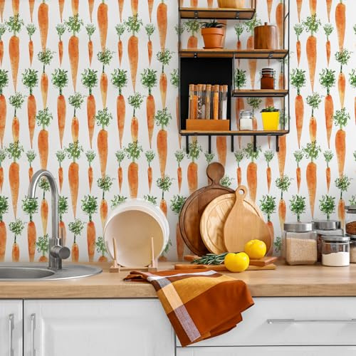 Alwayspon Self Adhesive Carrots Wallpaper, Peel and Stick Furniture Transfer Sticker Decals Living Kids Room Wall Art, Sticky Back Vinyl Film Roll for Drawer Cabinet Wardrobes Covering Decor