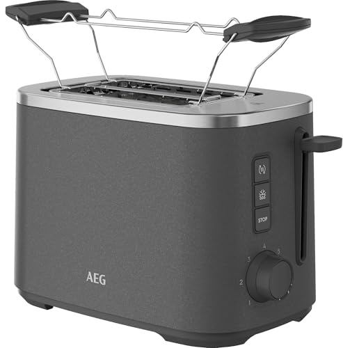 AEG Toaster Deli 5, 7 Toasteinstellungen, Countdown-Timer, Stopp-, Auftau-, Aufwärmknopf, Automatische Zentrierung, Cool-Touch-Gehäuse, 2 Breite Schlitze, Krümelschublade, Anthrazit, T5-1-4AN