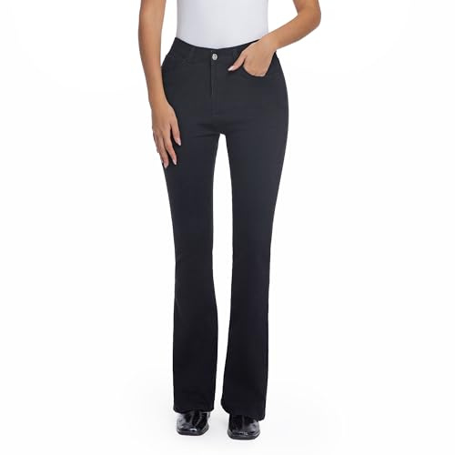 MIRLCIMR Womens High Waist Stretch Bell Bottoms Pants Push Up Butt Lifting Skinny Colombian Jeans,Deep Black,14