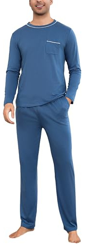 Litherday Pyjamas för män vinter bomull långärmad tvådelad herrpyjamas och byxor med fickor mjuka loungewear