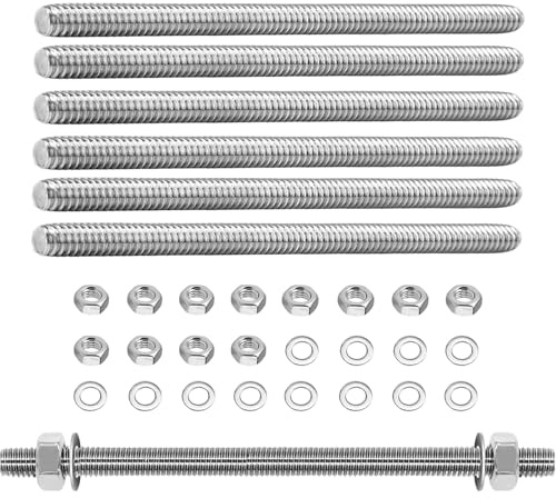 6 Stück Gewindestange M8 x 200 mm Voll Gewindestange 304 Edelstahl Vollgewindestange M8 mit 12 Sechskantmuttern und 12 Unterlegscheiben DIN 975 Gewindestab für Klemmen, Aufhänger und U-Bügel