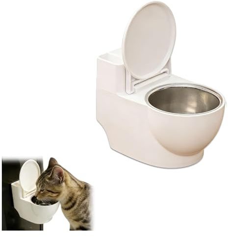 Toilet Water Bowl for Cats, Wall-Mounted Toilet-Shaped Cat Bowl, 2026 New Novelty Raised Food and Water Bowls for Small Cats with Fun Toilet Shape, Space-Saving, Non-Spill Pet Food Dish (White)