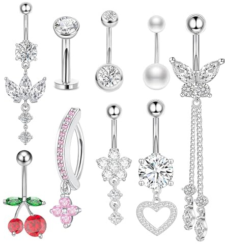 Floruvia 14G Anello Ombelico Pendenti Acciaio Chirurgico Clicker Anelli Ombelico Piercing Ombelico Ciliegia Farfalla Cuore
