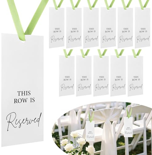 Letrero Reservado con Cinta, 12 Cartel Reservado Silla Boda, Tarjetas de Lugar, Reserved Signs for Wedding, Señal Reservados Colgantes para Bodas, Banquetes, Eventos de Iglesia