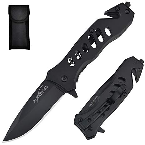 ALBATROSS EDC Cool Sharp Tactical Folding Pocket Knife,SpeedSafe Spring Assisted Opening Knifes with Liner Lock,Pocketclip,Glass Breaker,Seatbelt Cutter