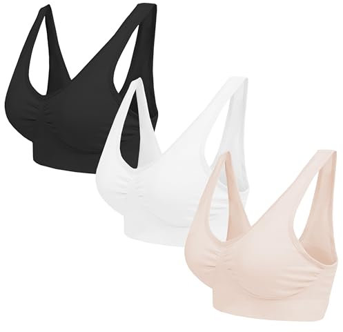 Blu Apparel Multipack Seamless Comfort Bras Sleep Bras Sizes 8-24 Not Padded Wireless (UK, Alpha, S, Regular, Regular, Black/White/Nude 3 Pack)