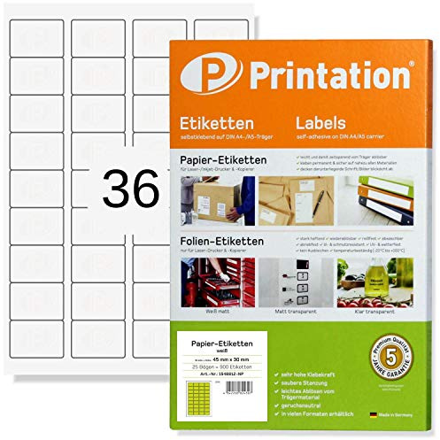Universal Labels 45 x 30 mm White Rounded Corners Self-Adhesive 900 Stickers on 25 DIN A4 Sheets of 4 x 9 45 x 30-5052