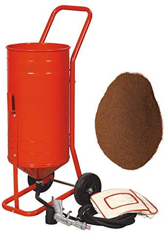 Sableuse Aérogommeuse mobile sur Roulettes 56,70L 90lb 41kg + Sac 20kgs d'Abrasif Garnet Mesh 120A+