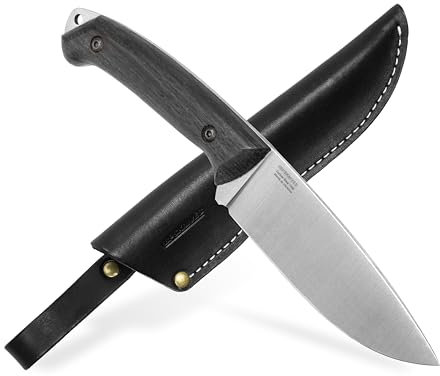 BPSKNIVES Savage - Cuchillo de Bushcraft de Hoja Fija y Afilada de Acero al Carbono con Funda de Cuero - Cuchillo de Utilidad al Aire Libre con para Camping