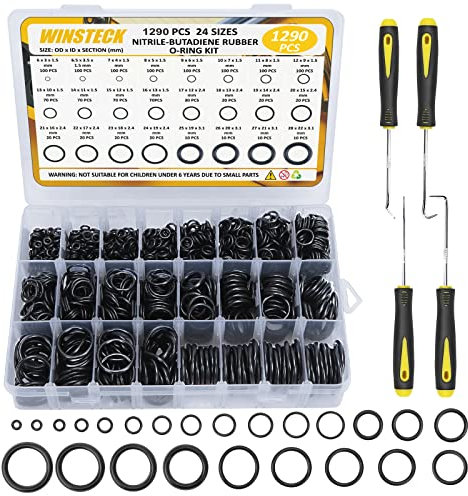 WINSTECK 1290 PCS 24 Size Rubber O Ring Assortment, Universal Pressure Washer O Ring Set with Pick & Hook Kit for Hose, Faucet, Automotive, Air and Gas Sealing Repair