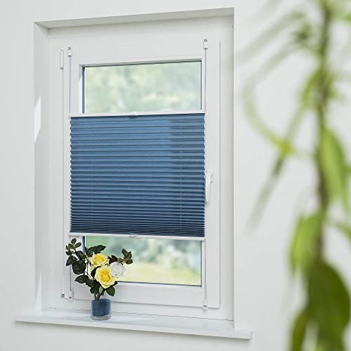 Homelia Plissee Crush-Effekt, blickdichte Transparenz, inkl.Klemmträgern, Montage ohne Bohren, Breite: 95 cm/Länge: 130 cm, Farbe: blau