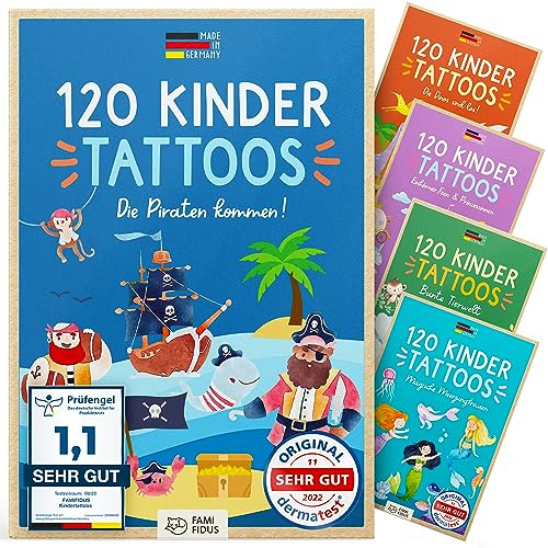 Famifidus 120 Kinder Tattoos hautfreundlich und Dermatologisch SEHR GUT | Die Kindertattoos sind Made in Germany, langanhaltend und leicht zu entfernen. Tattoos als Geschenk für Mädchen und Jungen.