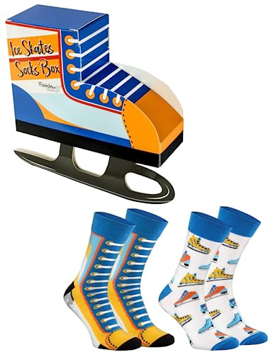 Rainbow Socks - Hombre Mujer Divertidos Patines de Hielo Calcetines - Para las Amantes del Hockey Sobre Hielo - 2 Pares - Talla 36-40