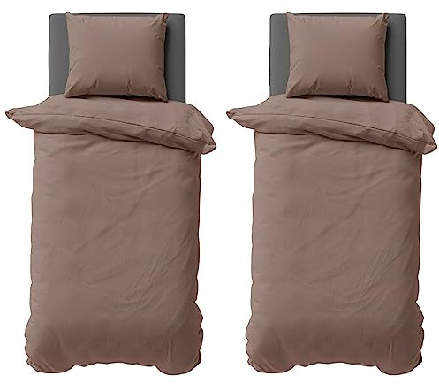 Visaggio Bettwäsche 135x200 cm Mikrofaser Uni Einfarbig 4 teilige Bettbezug Set mit Reißverschluss Nougat Braun