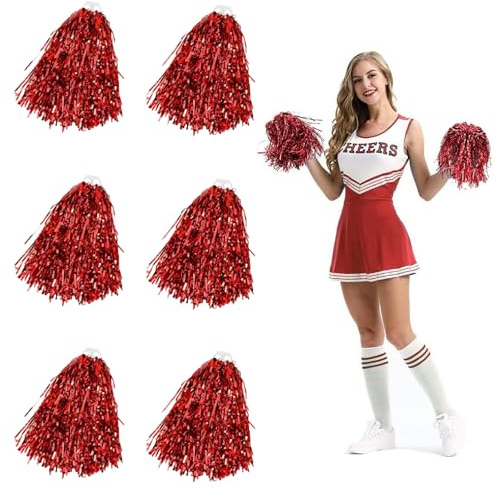 KYEDGC Pom Poms Cheerleading, 6Piece Set With Handle Cheerleader Pom Poms, Metal Foil Cheerleading Group, And Pom Poms Cheerleading, Suitable For Adult And Children' S Cheerleading