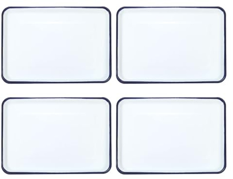HARFINGTON 4pcs Butcher Tray Palette 15 x 11 Metal Triple Enamel Coated Rectangular Serving Tray Art Supply Holder for Art Painting Color Mixing