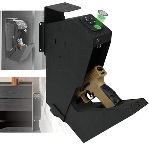 Caja Fuerte Biométrica para Armas con Huella Dactilar - Acceso Rápido, Desplegable para Pistolas, Montaje Único para el Escritorio