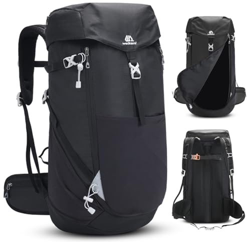 Outplea 50L Grande mochila senderismo, mochila trekking con Apertura Frontal, mochila montaña impermeable para camping, mochila viaje Acampada para excursiones Deportes, Negro