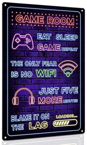 Gaming Wallpaper Funny Gamer Metal Sign Fortnite Posters for Boys Bedroom Gaming Neon Sign Gaming Room Accessories Gaming Room Wall Door Decor 8 x 12 inch