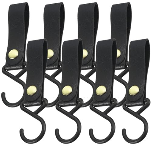 MOLZINY 8 Pièces crochets en S en cuir avec boucle en cuir crochet de camping Crochets Métalliques en forme de S pour accrocher crochets en cuir pour Cuisine Salle de Bain Polyvalent