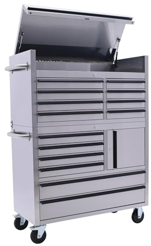 ParkerBrand.com 41 Stainless Steel Roller 14 Drawer Work Bench Tool Box Chest Cabinet