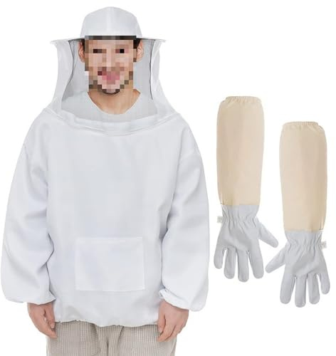 ERMWALR Tuta protettiva per apicoltore con cappuccio e maschera, abbigliamento professionale per apicoltori e apicoltori inclusi guanti da apicoltore in pelle di pecora (L)