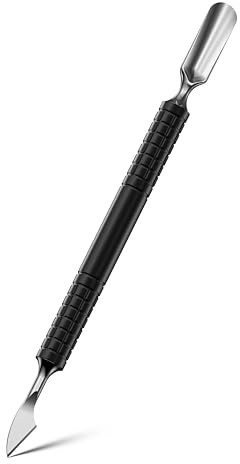 FERYES Upgraded Dual Head Cuticle Pusher Remover Tool - Curved & Chisel Edge Stainless Steel, Ergonomic Non-Slip Handle for Professional Salon & Home Manicure Nail-Black