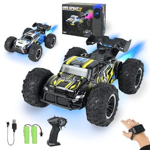 Ulikey Coche Teledirigido Todoterreno, 1:16 Coche Radiocontrol con Dos Carcasas, Spray, Luz y 2 Pilas, 2,4 GHz Carro Telecomandado, RC 4x4, Remote Control Car, Regalos Cumpleaños Juguete Niños