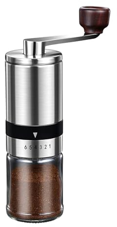 Ceramic Burr Manual Coffee Grinder with 6 Adjustable Coarseness Settings for Espresso Beans French Press Pour Over Drip Stainless Steel Hand Crank Coffee Mill for Home Use or Travel Camping