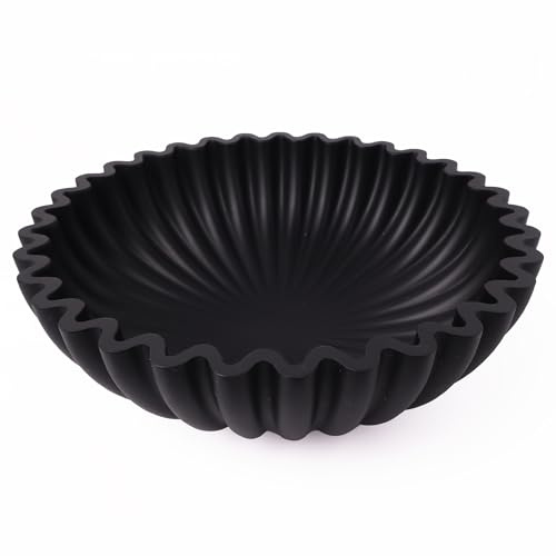BEYLAB Handgefertigte Rüschenschale - Elegante Dekoschale im Jakobsmuschel-Design, Vintage Obstschale & Ringschale, Ästhetische Blumenschale Einweihungsgeschenk (Schwarz, Plissee-Schale)