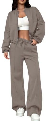 Womens Co Ord Sets, Zip Up Bomber Jacket & Drawstring Wide Leg Joggers, Soft Comfy Women's Tracksuits, Ladies Two Piece Outfit for Autumn Winter Everyday Wear