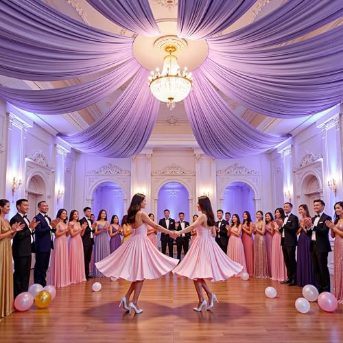 4 Panels 5ft(W) x 20ft(L) Light Purple Ceiling Drapes for Wedding Parties