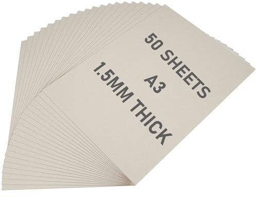 aleawol A3 Greyboard 50 Sheets, A3 Cardboard Sheets 1500 micron Thick, Mounting Board for Backing and Modelling, Double-Side Chipboard Sheets Crafts and DIY