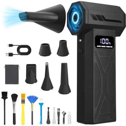 Aria Compressa Elettrico con LED,4 Velocità 110000 RPM Soffiatore Aria Compressa, Mini Soffiatore a Batteria 4000 mAh, Compressed Air Duster Portatile per la Pulizia del PC, Divano, Tastiera, Auto