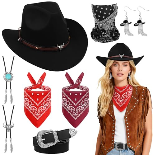 Cowboy kostym damer komplett set 8 stycken, cowboy hatt set för temafester