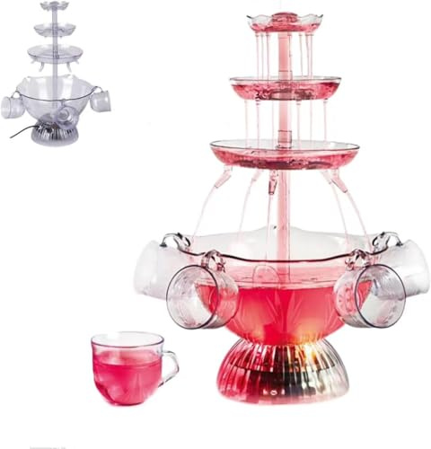 3-Tier Electric Fountain Drink Machine,Cocktail and Wine Fountain, with LED Light Lighted,5 Reusable Cups,Champagne Fountain,for Parties, Weddings and Celebrations