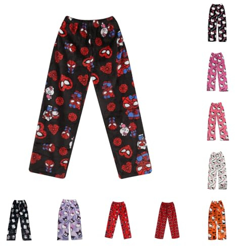 Chnnamzu Pantalon Pyjama Femme Homme - Bas de Pyjama Flanelle Polaire Chaud Doux et Confort Pijamas Anime Cartoon Y2k Kawaii Vêtements de Nuit Décontracté Pantalons Printemps Automne Hiver
