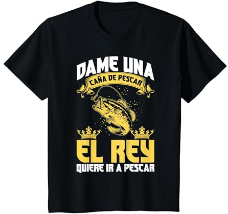 Dame Una Cana De Pescar El Rey Humor Deporte Pescador Regalo Camiseta, Niños, Negro, 10 años