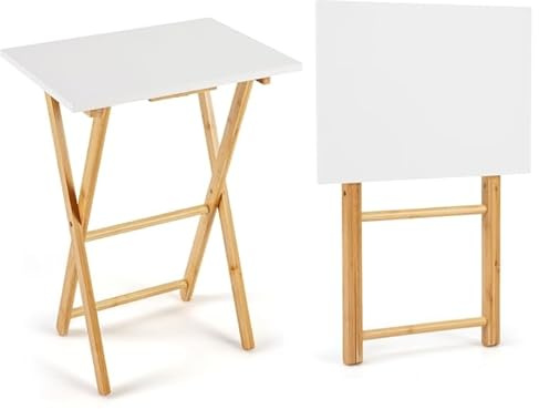 GOPLUS sidobord, fällbart set om 2 fällbord bambu, soffbord soffbord, soffbord, träbord litet för vardagsrum, sovrum och utomhus, kan belastas upp till 20 kg, 48 x 35 x 64 cm