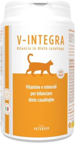 V-INTEGRA Gatto Adulto (Gato Adulto) - Suplemento Completo Rico en vitaminas y minerales para la Dieta casera de Gatos Adultos de Todas Las Edades - 200g - Made in Italy