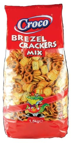 Croco Brezel Mix, Surtido de Crackers con Sal Marina, Sésamo, Semillas de Amapola y Pretzels Salados, Snack para Aperitivo, 1,5 kg
