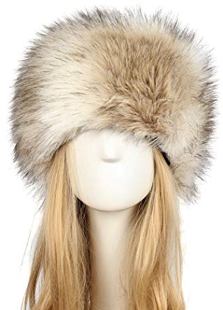 Old Dlrd Russian Hat,Winter Faux Fur Hats for Women,Warm Russian Cossack Style Hat for Ladies Grey
