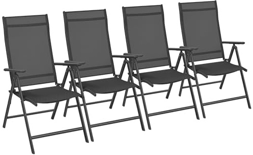 SONGMICS Gartenstuhl 4er Set, Klappstuhl, Outdoor-Stuhl, mit Metallgestell, 8-Fach verstellbare Rückenlehne, bis 150 kg belastbar, schwarz GCB30BK