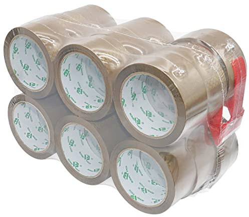 BOMEI PACK Lot de 18 rouleaux de ruban adhésif Marron avec Dérouleur Pour Boîtes et Ruban D'emballage 66m x 48mm