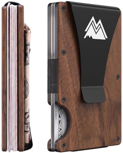Mountain Voyage Co Minimalist Wallet for Men - Slim RFID, Scratch Resistant, Natural Walnut Wood Credit Card Holder & Money Clip, Easily Removable Money & Cards, Mens Wallets