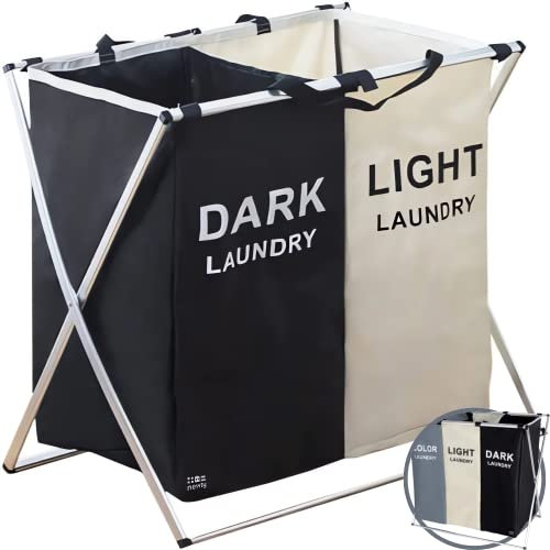 Newty | Cesto Ropa Sucia para Colada Cesta Lavandería Compartimentos Hogar Cocina Dormitorio Plegable Almacenamiento Clasificador Contenedor Organizador Lavado Cesta Tela (2 COMPARTIMENTOS)