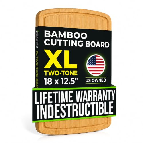 INDESTRUCTIBLE 18 Inch Extra Large Bamboo Cutting Board with Lifetime Replacements - Organic Wooden Butcher Block, XL Chopping Board for Kitchen, Meat, Vegetables, and Food Prep