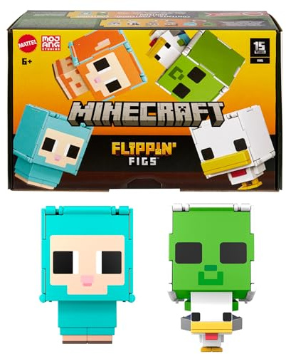 Mattel Minecraft Flippin Figs Pack 2 figuras de acción intercambiables 2 en 1, modelos surtidos, juguete +6 años, HXK17
