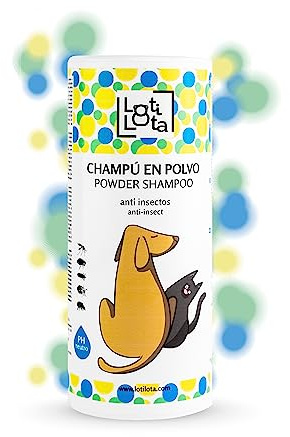 LOTI LOTA Champú en Polvo Anti-Insectos PERROS y GATOS - 250 gr. - Máxima Proteción y Limpieza en SECO - pH Adaptado - Elimina el mal OLOR - Todas las Etapas de Vida