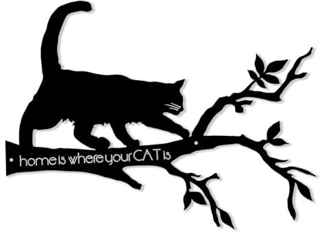 Katze silhouette Wanddeko Metall Schwarzer,Haus Garten Deko,Mimalistische wanddekoration wandbilder Wandkunst Hängende Dekoration 40×30 CM (D)